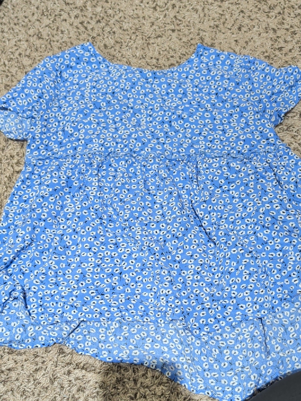 Blue Floral Short-Sleeve Blouse - Lightweight Women's Top
